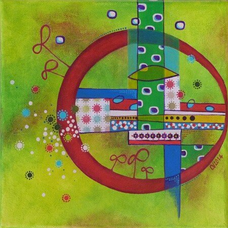 "Ast&eacute;ro&iuml;de B614", acrylique et collage sur toile, 20x20 cm, ao&ucirc;t 2014
