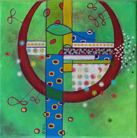 "Ast&eacute;ro&iuml;de B714", acrylique et collage sur toile, 20x20 cm, ao&ucirc;t 2014