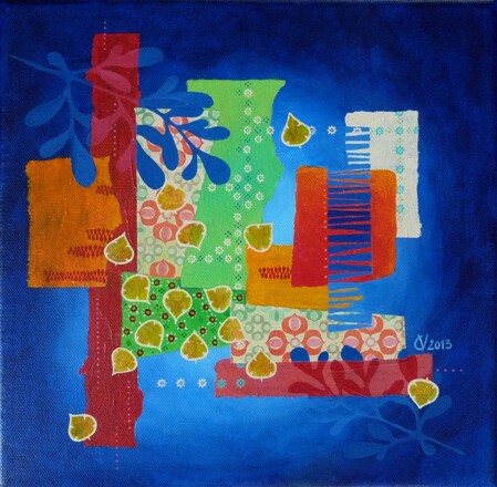 "Blue", acrylique et collages sur toile 3D, 30x30 cm, mai 2013 (vendu)