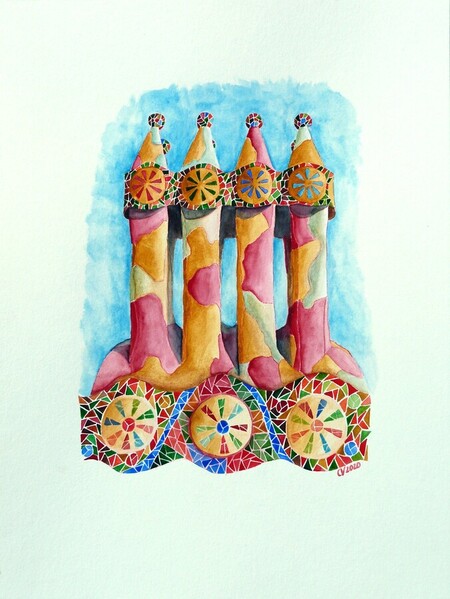 "Les chemin&eacute;es du dragon", aquarelle, 24x32 cm, janvier 2020