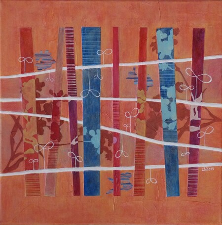 "Corail", acrylique et collages sur toile, 40x40 cm, octobre 2013