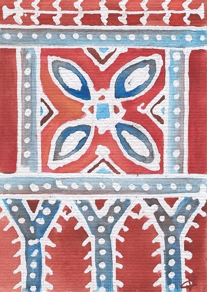 "D&eacute;tail de batik", aquarelle, 10x15 cm, ao&ucirc;t 2009 (vendu)