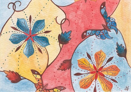 "D&eacute;tail fleurs", aquarelle 10x15 cm, ao&ucirc;t 2009