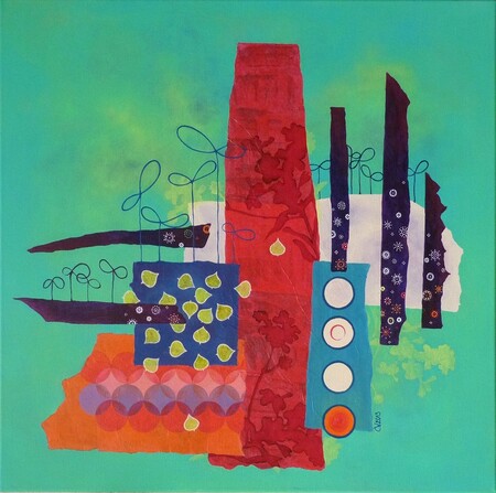 "Emeraude", acrylique et collages sur toile, 60x60 cm, octobre 2013