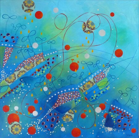 "Eole", acrylique et collage sur toile 3D, 40x40 cm, avril 2014 (vendu)