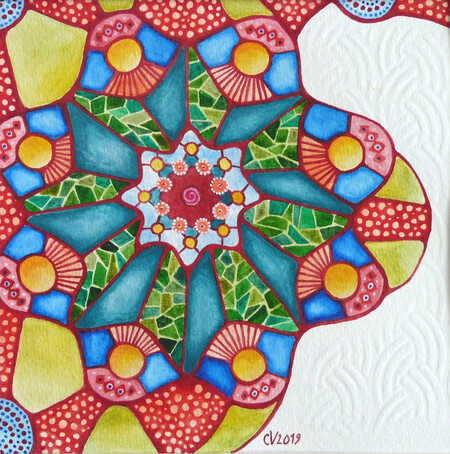 "Etoile du cr&eacute;puscule", aquarelle, 14x14 cm, mars 2019 (vendu)