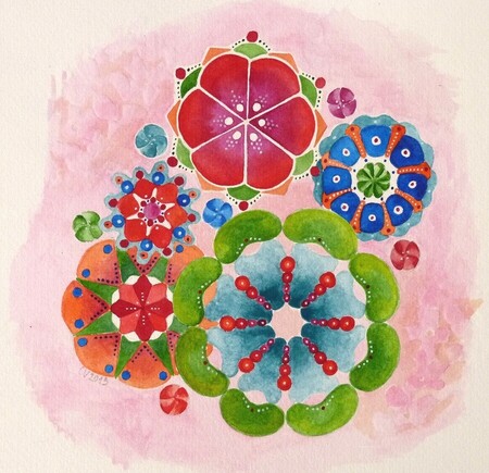 "Explosion de fleurs 6", aquarelle, 12x12 cm, octobre 2013 (vendu)