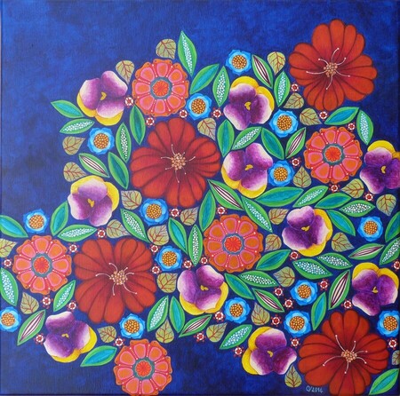 "Explosion de fleurs 7", acrylique sur toile, 40x40 cm, septembre 2014 (vendu)