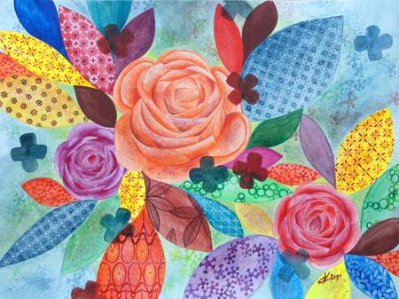 "Feuilles en fleur", aquarelle, 24x32 cm, juin 2010