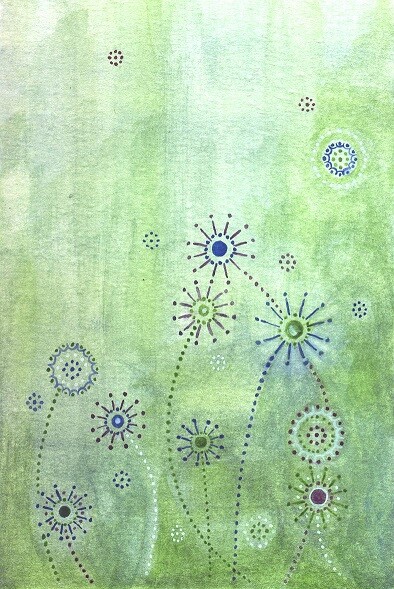 "Fleurs de batik 1", aquarelle, 10x15 cm, avril 2009