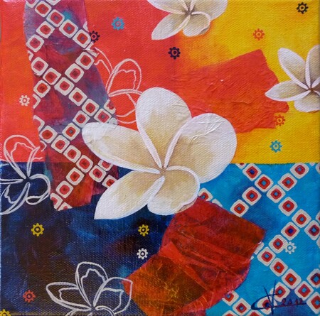 "Fleurs de l'arbre", acrylique et collage sur toile,20x20 cm, octobre 2012 (vendu)