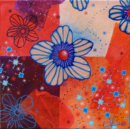 "Fleurs imaginaires", acrylique et collage sur toile,20x20 cm, novembre 2012 (vendu)