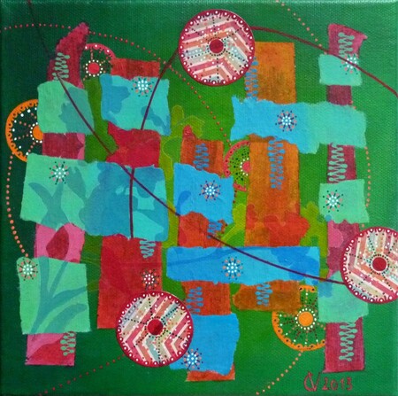 "Green", acrylique et collages sur toile, 20x20 cm, mai 2013 (vendu)