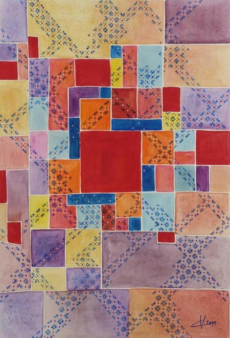 "Hommage &agrave; PK - carr&eacute; rouge", aquarelle, 20x30 cm, juin 2011 (vendu)
