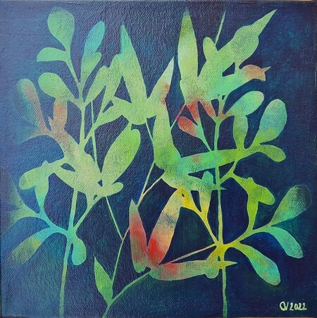 "Jardin authentik", acrylique sur toile 3D, 20x20 cm, septembre 2022