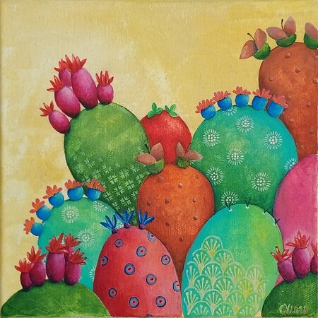 "Jardin cactik", acrylique sur toile, 20x20 cm, novembre 2018 (vendu)