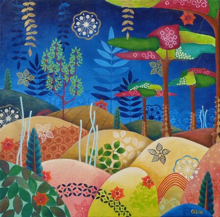 "Jardin chim&eacute;rik 1", acrylique sur toile, 50x50 cm, mai 2020