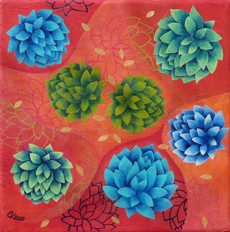 "Jardin cosmik", acrylique sur toile, 20x20 cm, janvier 2021