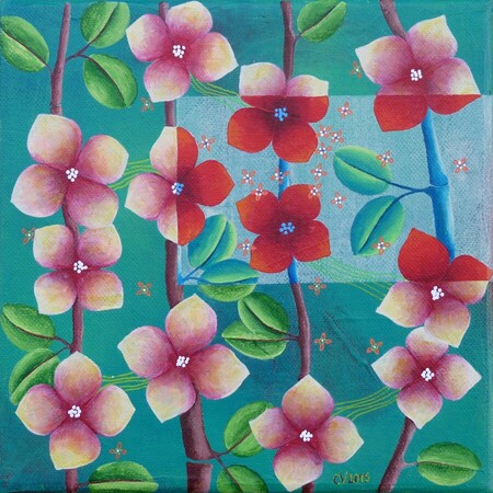 "Jardin exotik", acrylique sur toile, 20x20 cm, novembre 2015 (vendu)
