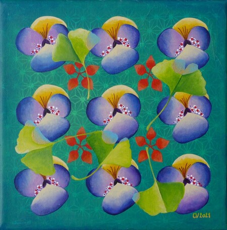 "Jardin helvetik", acrylique sur toile, 20x20 cm, f&eacute;vrier 2021 (vendu)