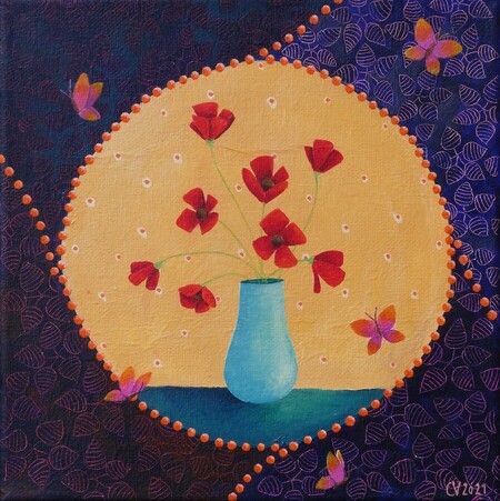 "Jardin iconik 2", acrylique sur toile, 20x20 cm, octobre 2021