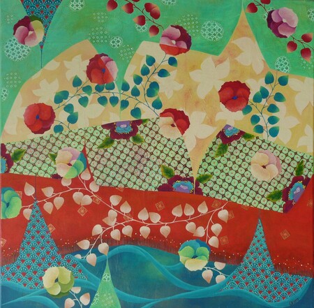 "Jardin jurassik", acrylique sur toile, 60x60 cm, f&eacute;vrier 2019