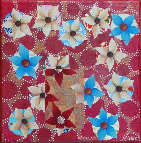 "Jardin nordik", acrylique et collages sur toile, 20x20 cm, f&eacute;vrier 2017
