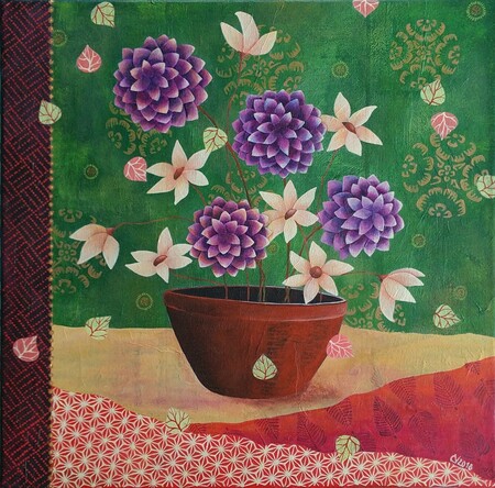 "Jardins int&eacute;rieurs 7", acrylique et collages sur toile, 40x40 cm, octobre 2018 (vendu)