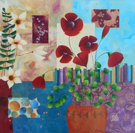 "Jardins int&eacute;rieurs 2", acrylique sur toile 3D, 50x50 cm, mai 2016 (vendu)