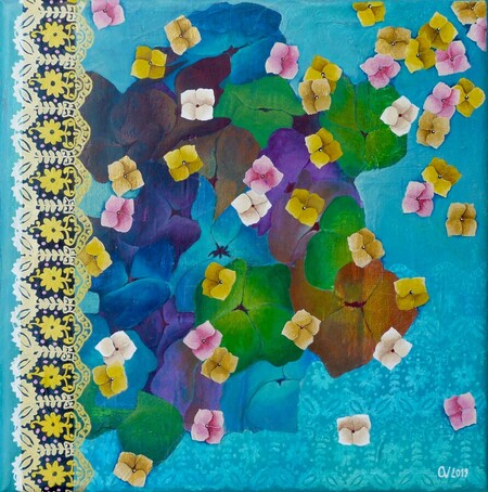"Kerdalo inspired 1", acrylique et collages sur toile 3D, 30x30 cm, octobre 2019