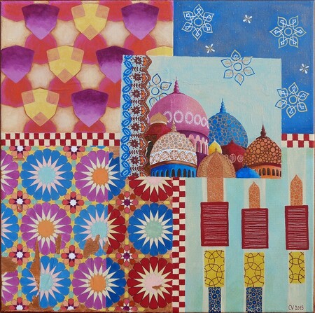 "Majlis inspired 4", acrylique et collages sur toile, 40x40 cm, octobre 2015