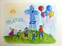 "Merci 2017 - 2", aquarelle, 10x15 cm (commande réalisée à partir du logo de l'association des parents d'élèves des écoles de Thoiry)