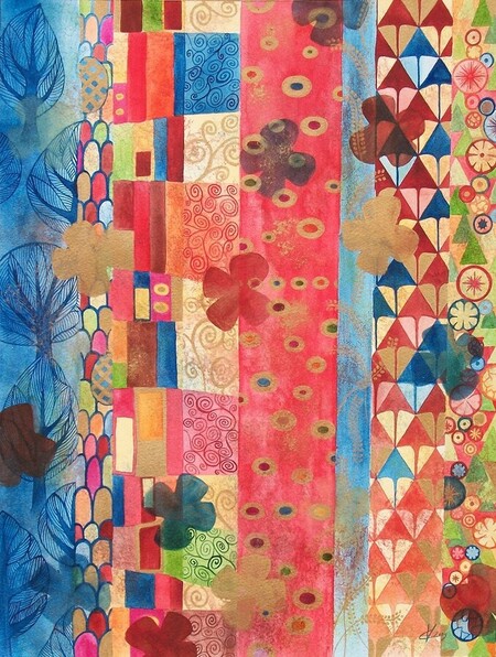 "Patchwork klimtique", techniques mixtes, 31x41 cm, d&eacute;cembre 2009