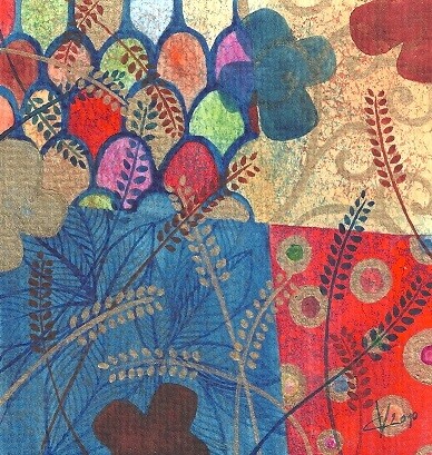 "Patchwork klimtique 2", techniques mixtes, 10x10 cm, f&eacute;vrier 2010 (vendu)