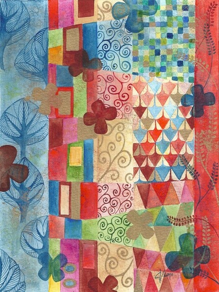 "Patchwork klimtique 4", techniques mixtes, 18x24 cm, d&eacute;cembre 2010 (vendu)