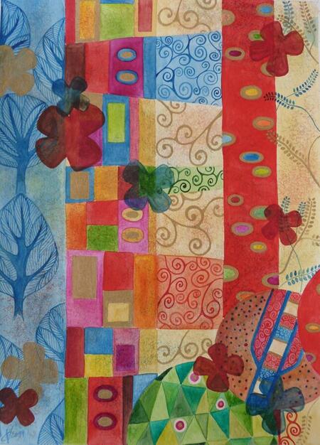 "Patchwork klimtique 5-1", techniques mixtes, 20x30 cm, mars 2011 (vendu)