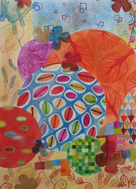 "Patchwork klimtique 5-2", techniques mixtes, 20x30 cm, mars 2011 (vendu)
