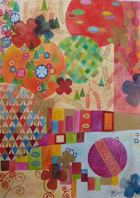 "Patchwork klimtique 5-3", techniques mixtes, 20x30 cm, mars 2011 (vendu)