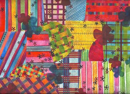 "Patchwork &agrave; rayures et carreaux", aquarelle, 24x32 cm, janvier 2010
