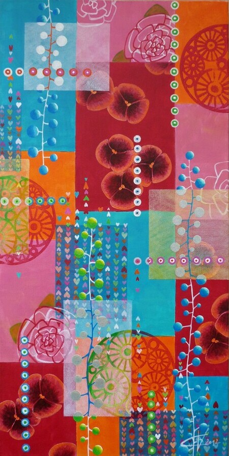 "Patchwork 10", acrylique et collages sur toile, 30x60 cm, f&eacute;vrier 2012 (vendu)