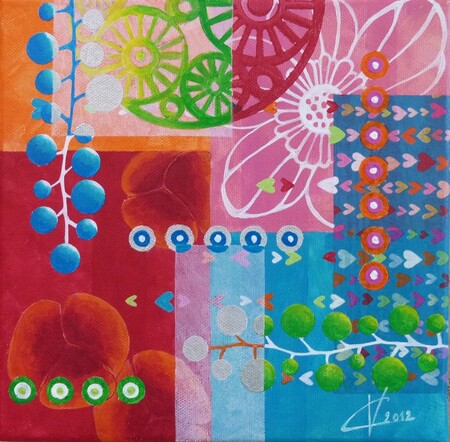 "Patchwork 12", acrylique et collages sur toile, 20x20 cm, mai 2012 (vendu)