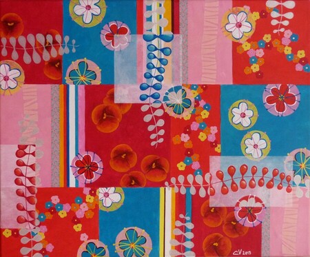 "Patchwork 14", acrylique et collages sur toile, 45x55 cm, f&eacute;vrier 2013 (vendu)