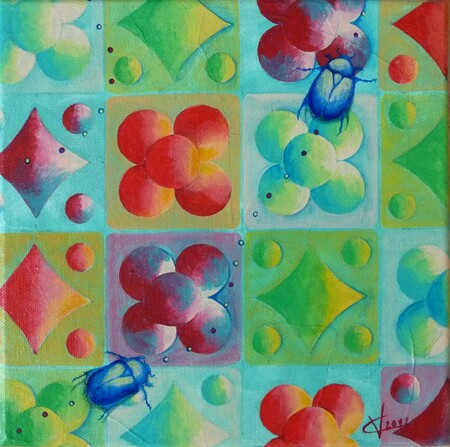 "Pav&eacute;s scarab&eacute;e", acrylique sur toile, 20x20 cm, octobre 2012 (vendu)