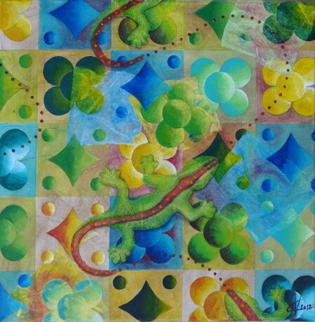 "Pav&eacute;s 5", acrylique et collage sur toile, 40x40 cm, juillet 2012 (vendu)