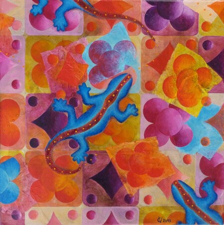 "Pav&eacute;s 6", acrylique et collage sur toile, 40x40 cm, avril 2013 (vendu)