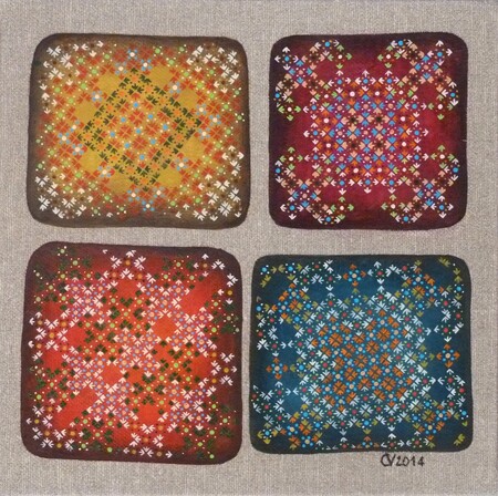 "Petit jardin batik", acrylique sur toile, 20x20 cm, novembre 2014 (vendu)