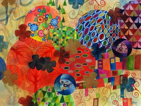 "Roundwork klimtique", techniques mixtes, 41x31 cm, janvier 2010 (vendu)