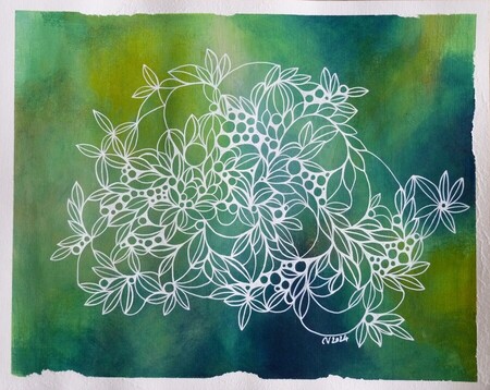 "Spring 2", mix media on paper, 9.5x12 in, February 2024