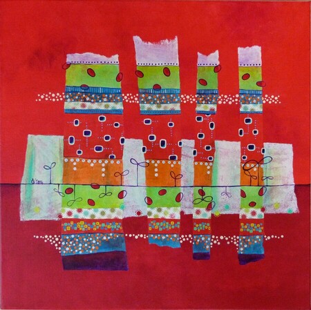 "Totem", acrylique et collage sur toile 3D, 40x40 cm, avril 2014