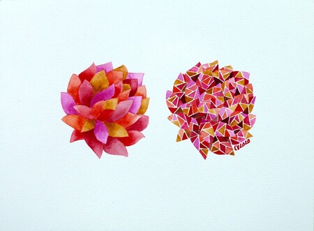 "Trencadis en fleurs 2", aquarelle, 18x24 cm, f&eacute;vrier 2020